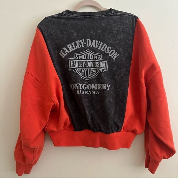 Reworked Upcycled Harley-Davidson Orange Cropped Casual Two Tone Sweatshirt - Picture 5 of 5